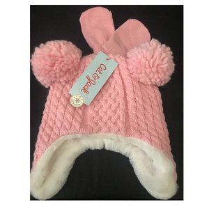 NEW Baby Girl Knit Cable Beanie Hat & Mittens Set